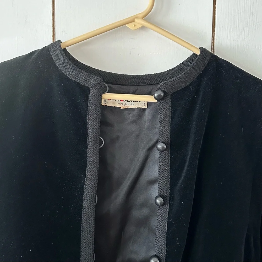 Saint Laurent VTG 70s Russian Collection Velvet Jacket Blazer Sz 40 Black - Picture 9 of 14